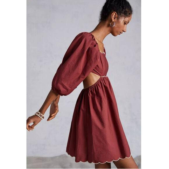 New Anthropologie Forever That Girl Scalloped Mini Dress $160 PLUS 1X Wine - Picture 5 of 5